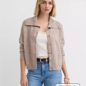 Loft Soft Taupe Wide Collar Button-Front Cardigan